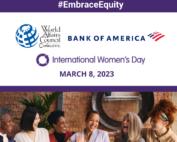 Bank of America logo with the World Affairs Council of Charlotte logo together with an image of women of diverse backgrounds.