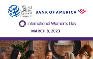 Bank of America logo with the World Affairs Council of Charlotte logo together with an image of women of diverse backgrounds.